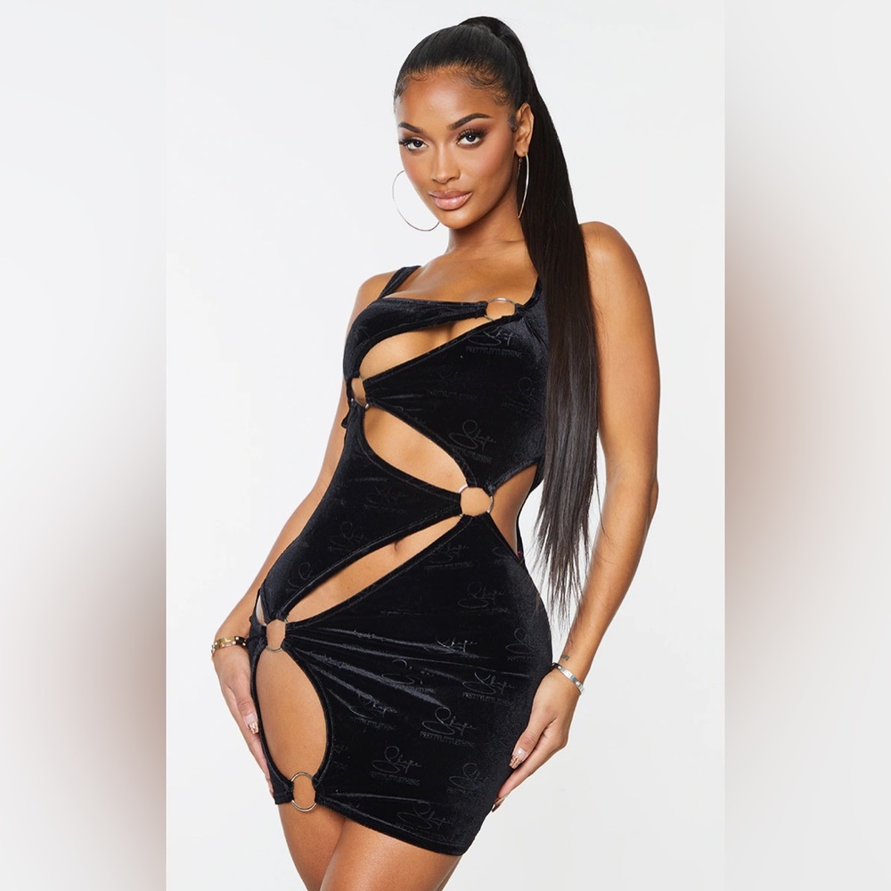 PrettyLittleThing Shape velvet cut-out mini dress with ring details